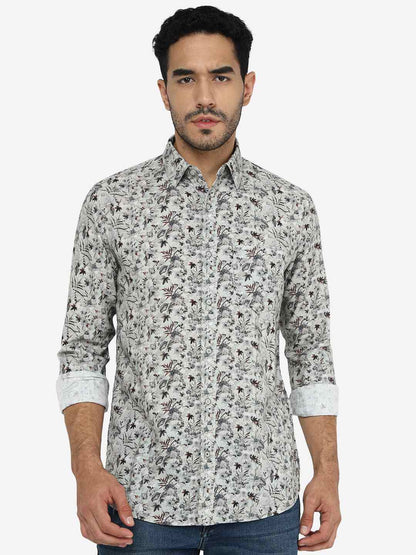 Pastel Green Printed Slim Fit Casual Shirt | JadeBlue
