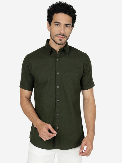 Green Solid Slim Fit Casual Shirt | JadeBlue