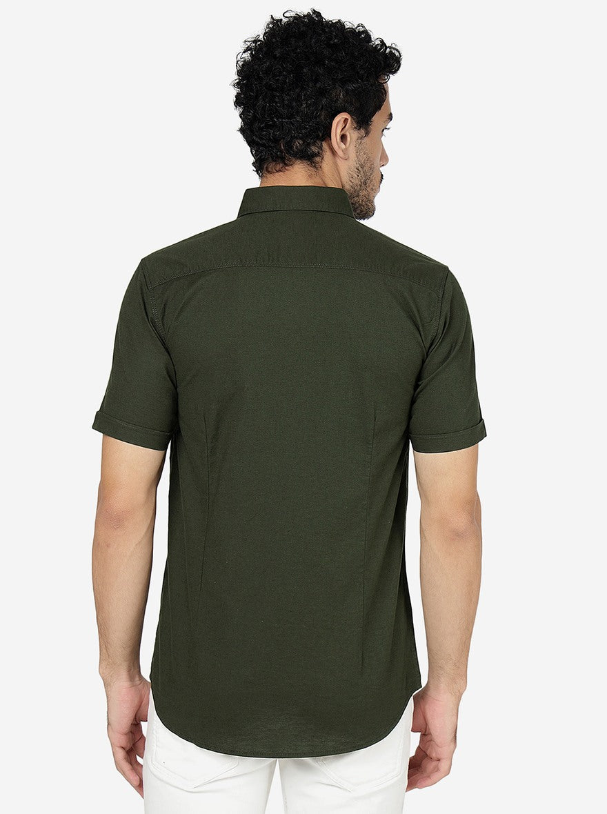 Green Solid Slim Fit Casual Shirt | JadeBlue
