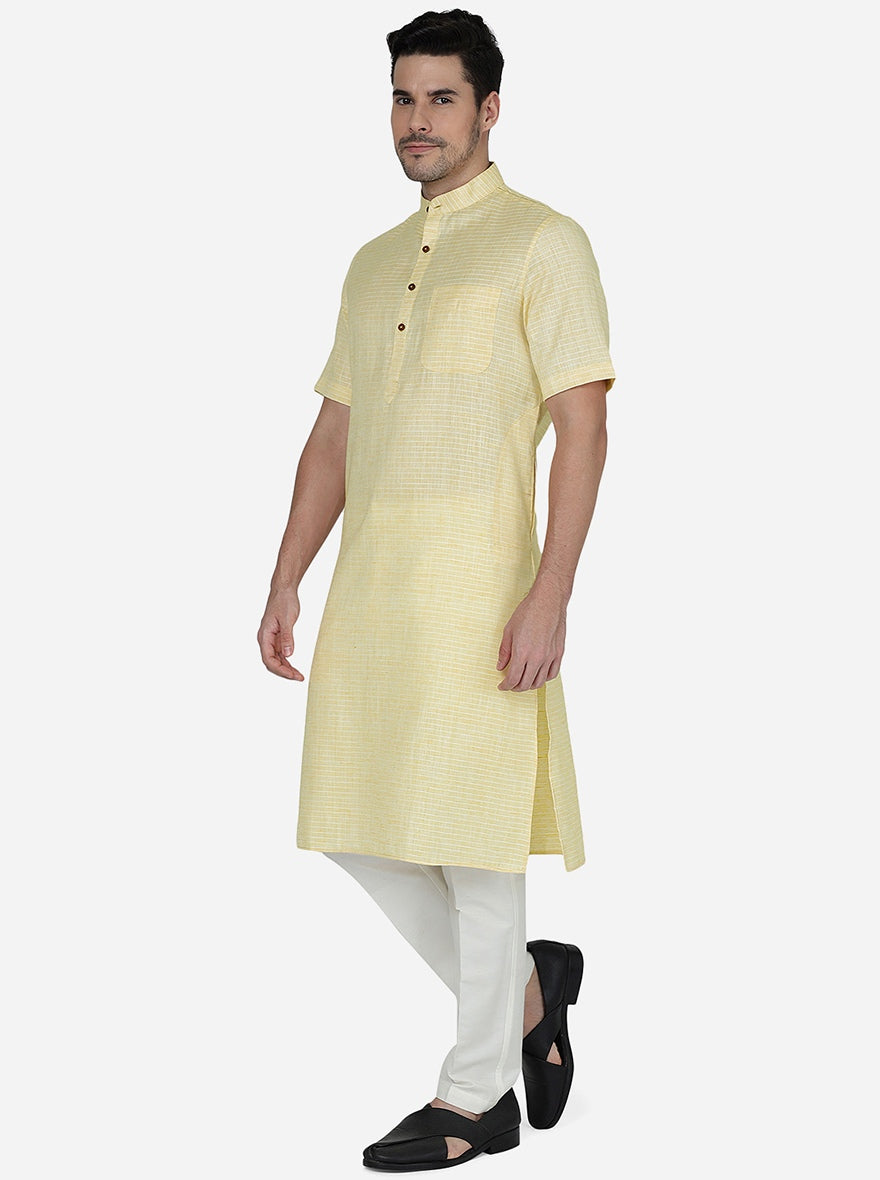 Yellow Striped Regular Fit Modi Kurta | JadeBlue