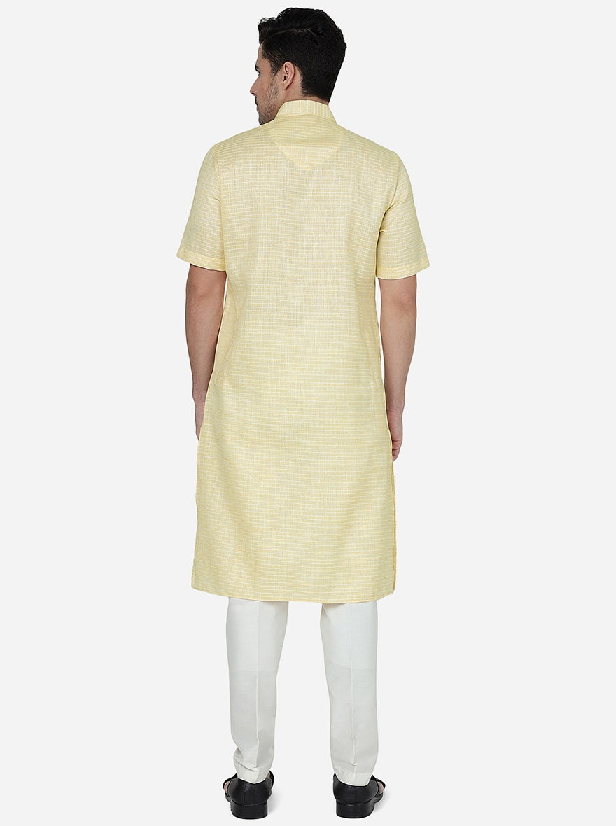 Yellow Striped Regular Fit Modi Kurta | JadeBlue