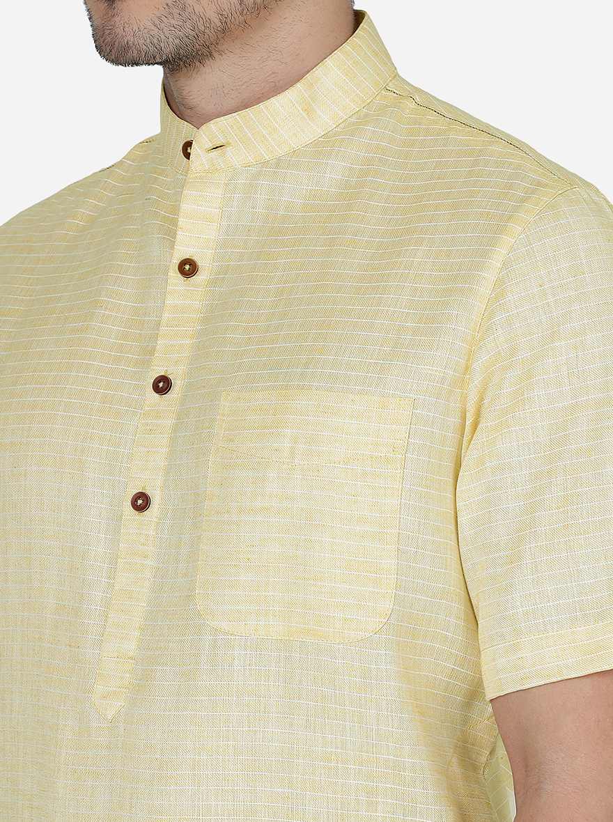 Yellow Striped Regular Fit Modi Kurta | JadeBlue