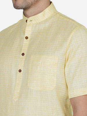 Yellow Striped Regular Fit Modi Kurta | JadeBlue
