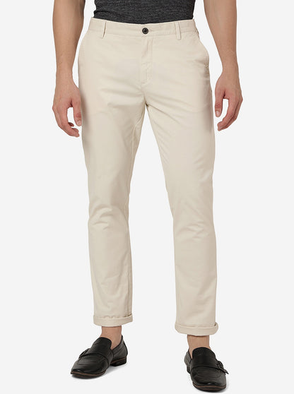 Cream Solid Uno Fit Casual Trouser | JadeBlue