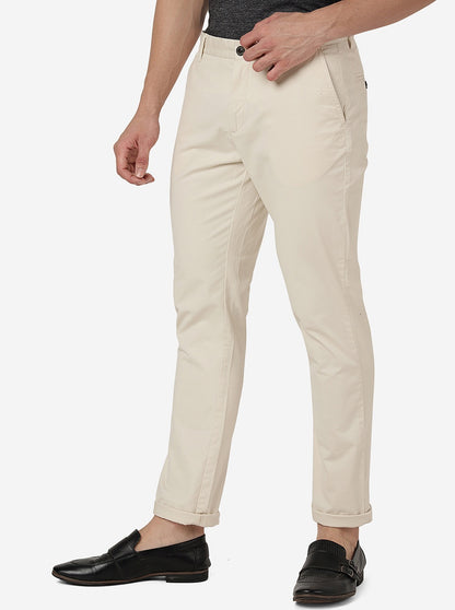 Cream Solid Uno Fit Casual Trouser | JadeBlue