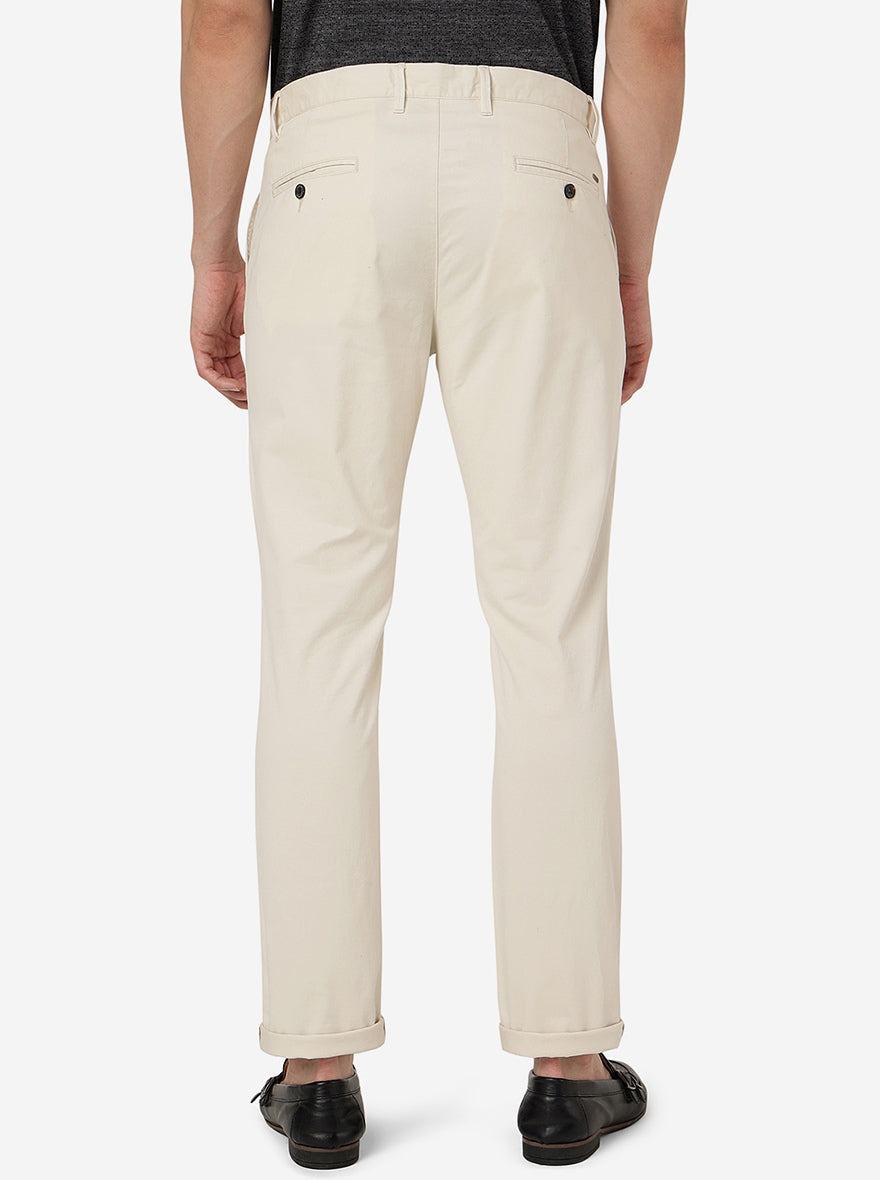 Cream Solid Uno Fit Casual Trouser | JadeBlue