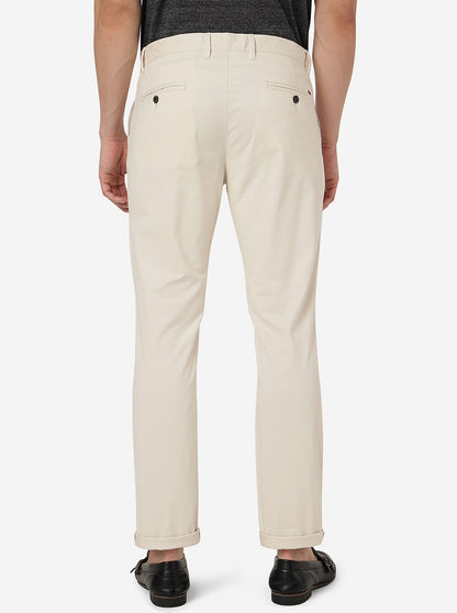 Cream Solid Uno Fit Casual Trouser | JadeBlue
