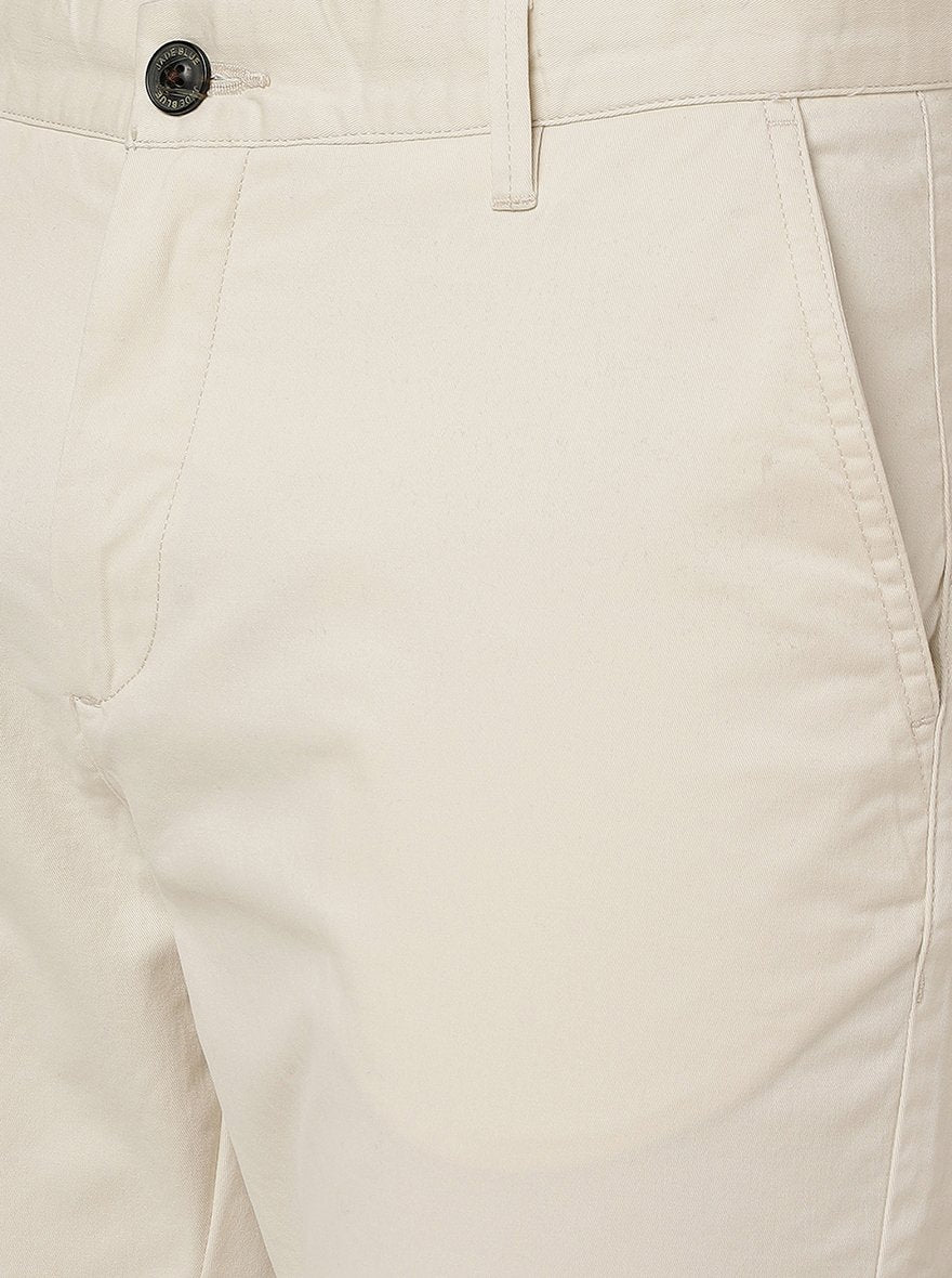 Cream Solid Uno Fit Casual Trouser | JadeBlue