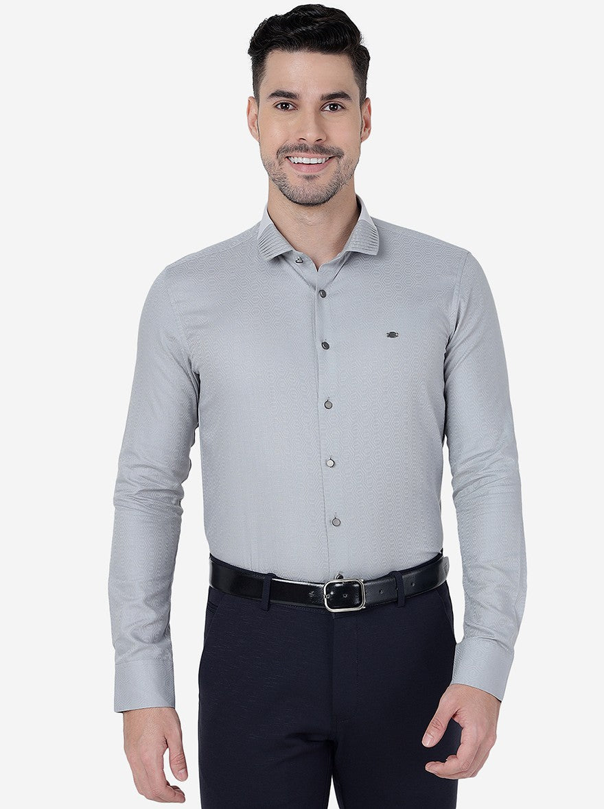 Grey Solid Slim Fit Party Wear Shirt | JB Studio