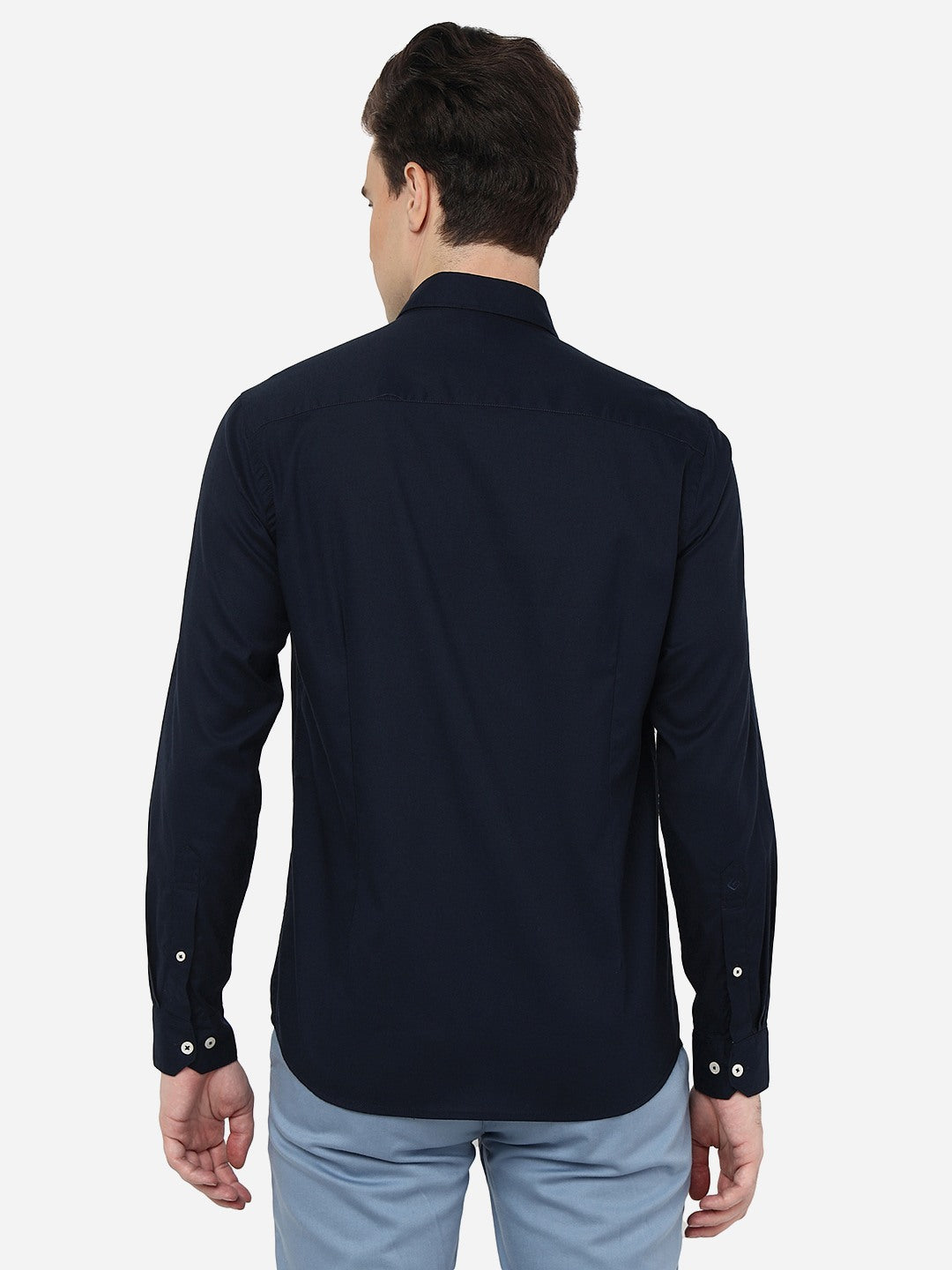 Navy Blue Solid Smart Fit Semi Casual Shirt | Greenfibre