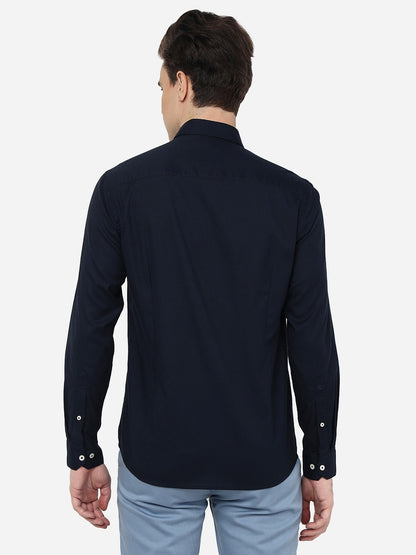 Navy Blue Solid Smart Fit Semi Casual Shirt | Greenfibre