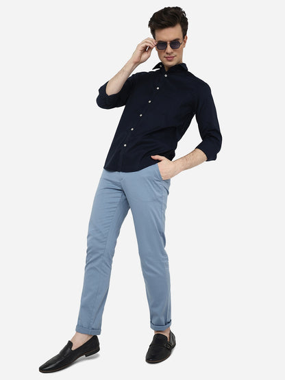 Navy Blue Solid Smart Fit Semi Casual Shirt | Greenfibre