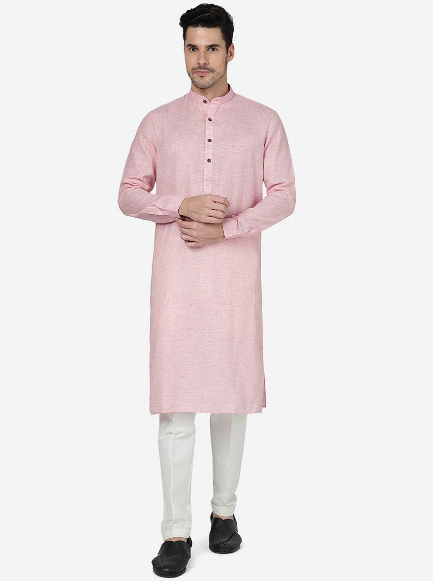 Light Pink Solid Regular Fit Modi Kurta | JadeBlue
