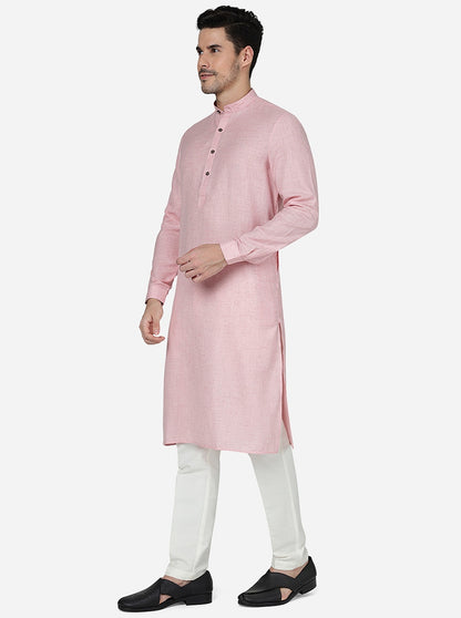 Light Pink Solid Regular Fit Modi Kurta | JadeBlue