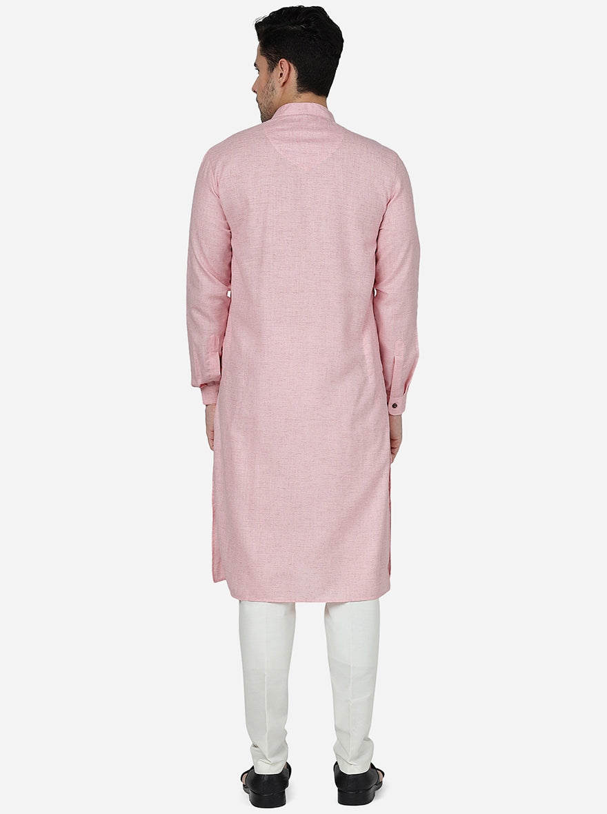 Light Pink Solid Regular Fit Modi Kurta | JadeBlue