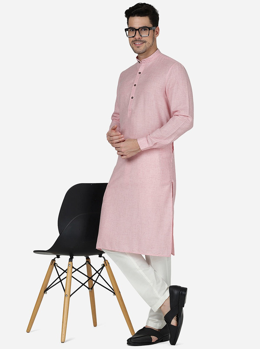 Light Pink Solid Regular Fit Modi Kurta | JadeBlue