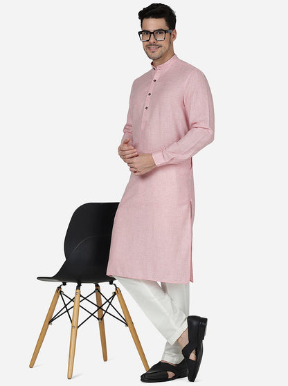 Light Pink Solid Regular Fit Modi Kurta | JadeBlue
