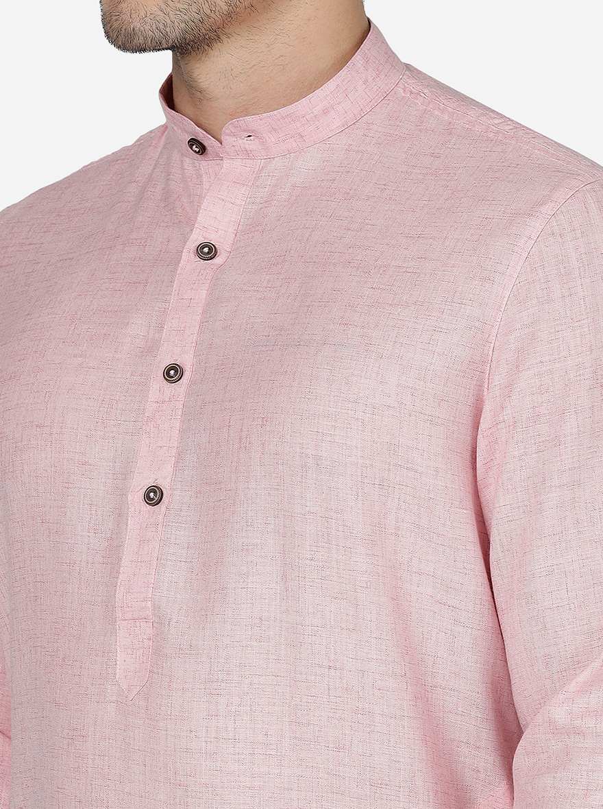 Light Pink Solid Regular Fit Modi Kurta | JadeBlue