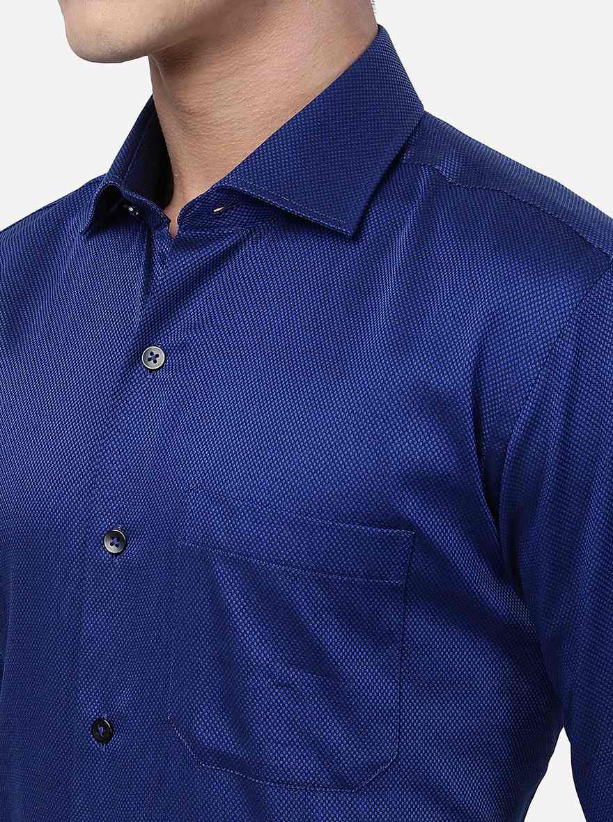 Blue Solid Slim Fit Formal Shirt | Metal