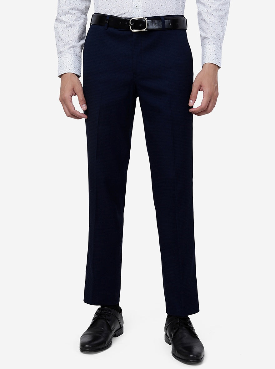 Blue Solid Slim Fit Formal Trouser | JB Studio