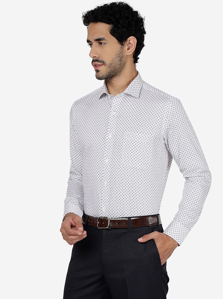 White & Blue Printed Slim Fit Formal Shirt | Metal