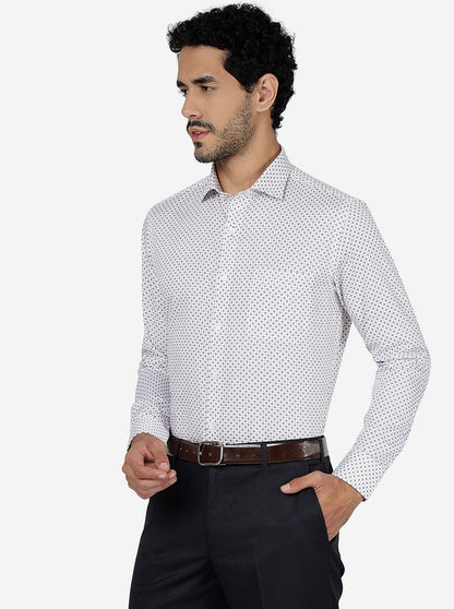 White & Blue Printed Slim Fit Formal Shirt | Metal