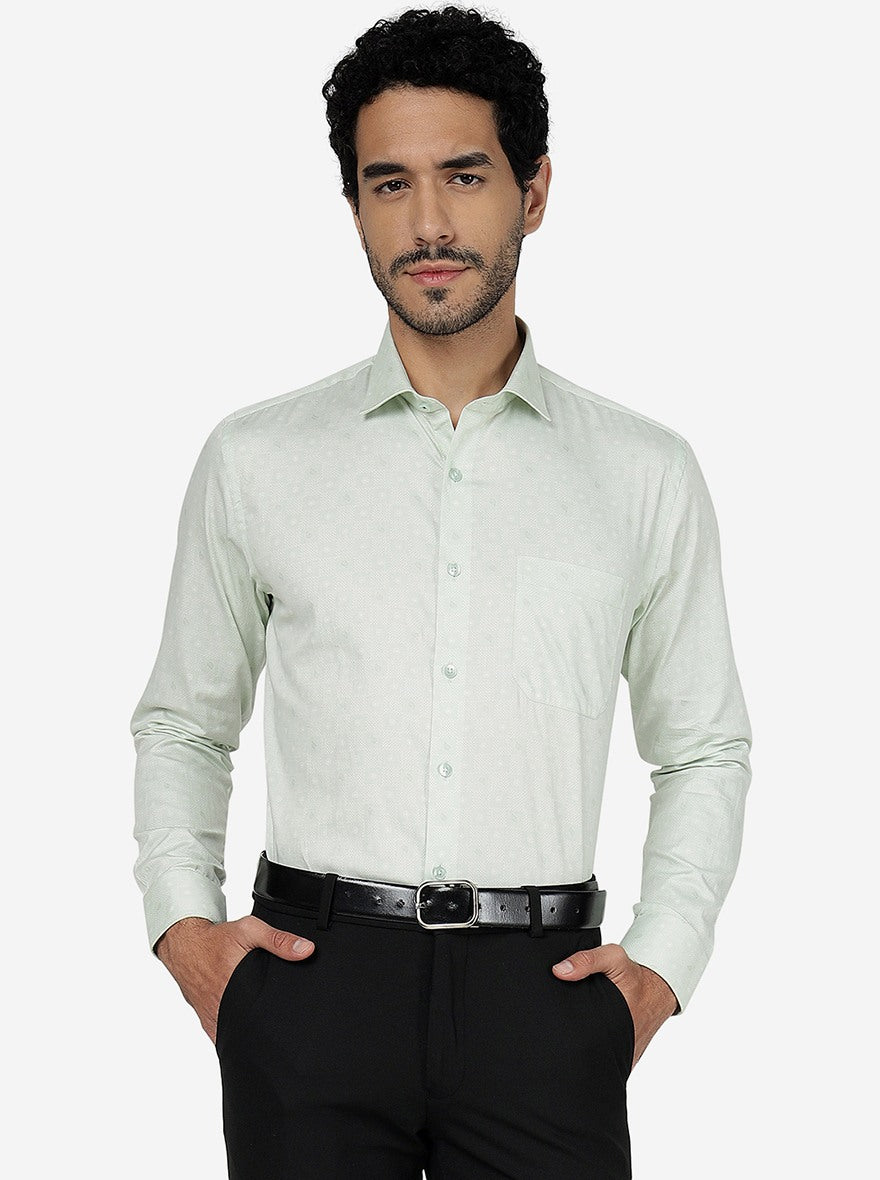 Green Printed Slim Fit Formal Shirt | Metal