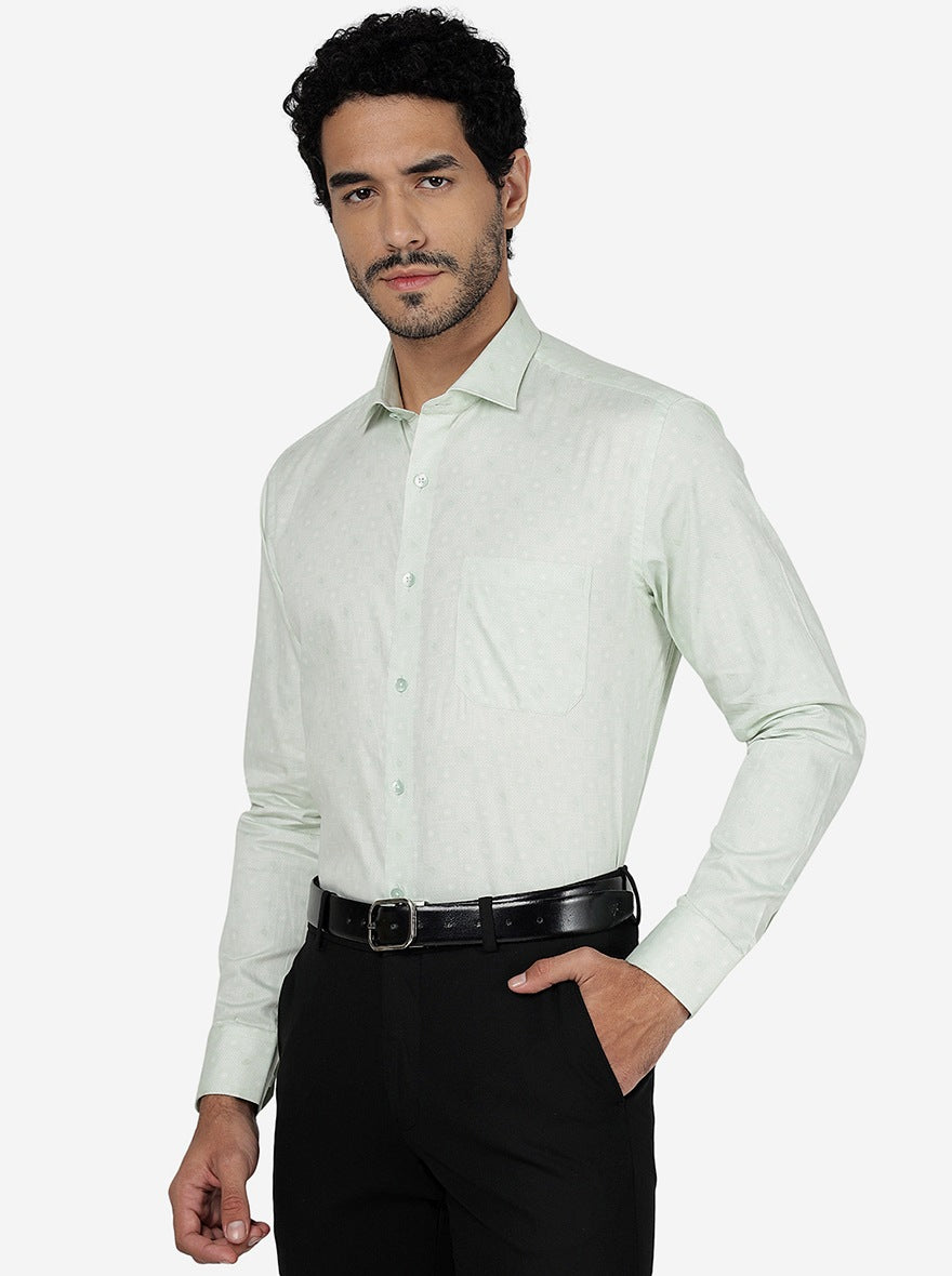 Green Printed Slim Fit Formal Shirt | Metal