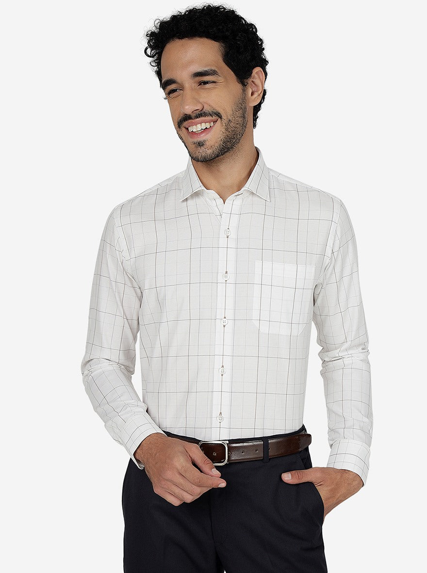 White Checked Slim Fit Formal Shirt | Metal