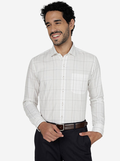 White Checked Slim Fit Formal Shirt | Metal