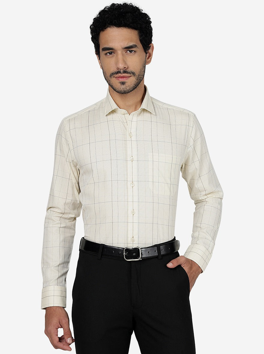 Yellow Checked Slim Fit Formal Shirt | Metal