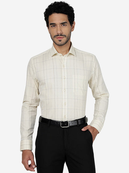 Yellow Checked Slim Fit Formal Shirt | Metal