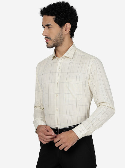 Yellow Checked Slim Fit Formal Shirt | Metal