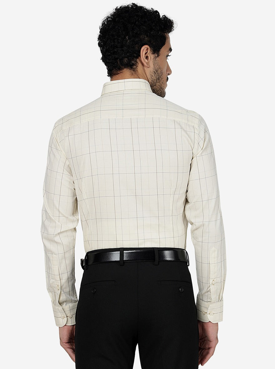 Yellow Checked Slim Fit Formal Shirt | Metal