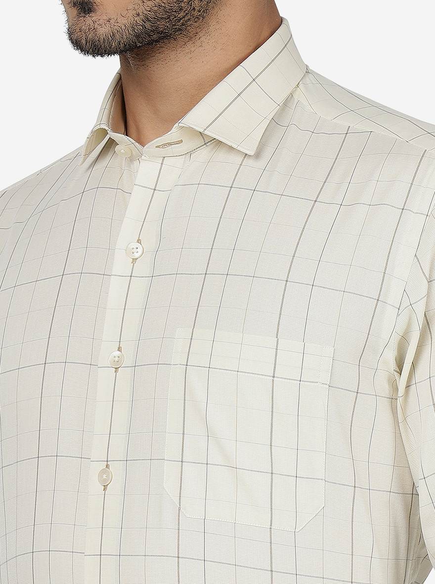 Yellow Checked Slim Fit Formal Shirt | Metal
