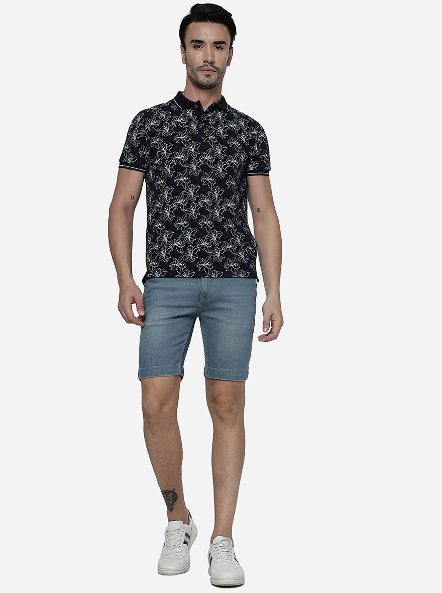 Ice Blue Solid Slim Fit Shorts | JadeBlue