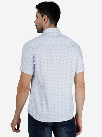 Blue Printed Slim Fit Semi Casual Shirt | JadeBlue