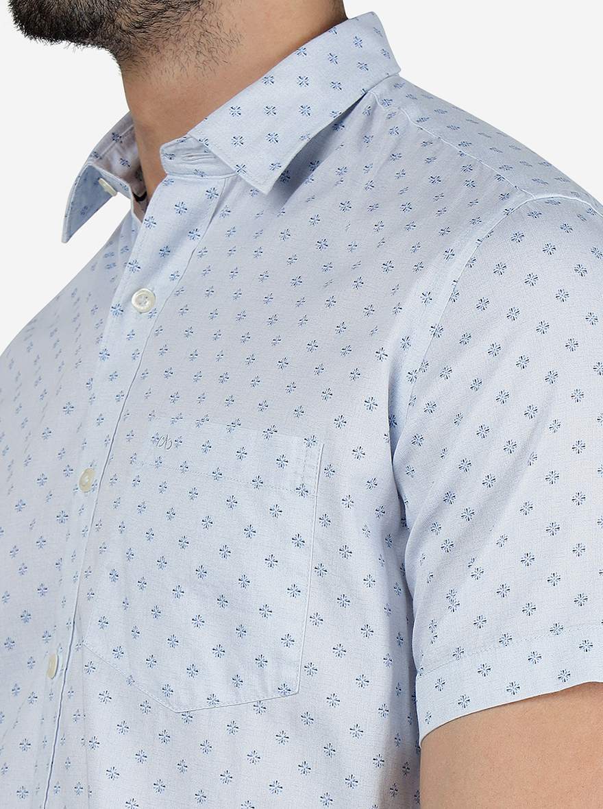 Blue Printed Slim Fit Semi Casual Shirt | JadeBlue