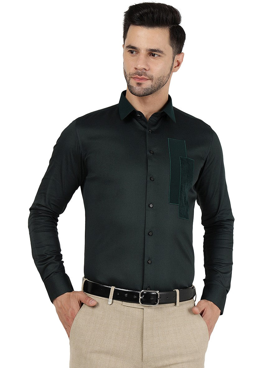 Bottle Green Solid Slim Fit Party Wear Shirt | JB Studio