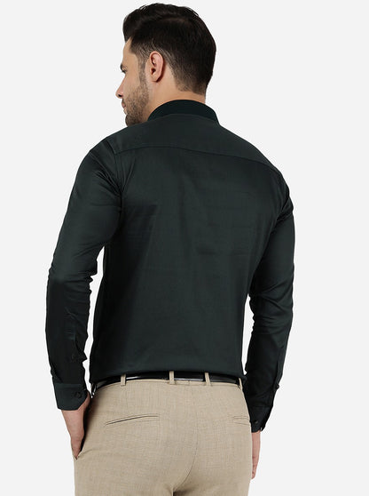Bottle Green Solid Slim Fit Party Wear Shirt | JB Studio