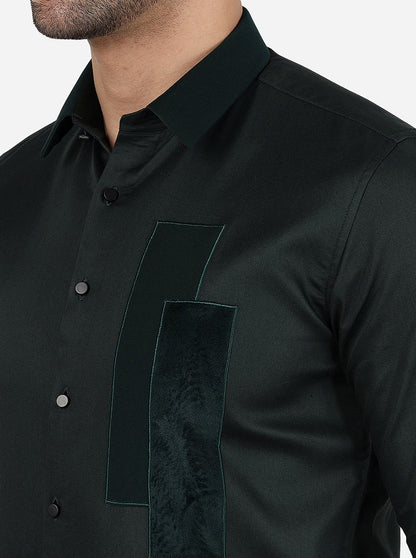 Bottle Green Solid Slim Fit Party Wear Shirt | JB Studio
