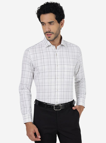 White Checked Slim Fit Formal Shirt | Metal