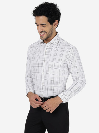White Checked Slim Fit Formal Shirt | Metal