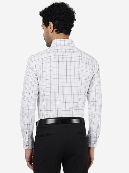 White Checked Slim Fit Formal Shirt | Metal