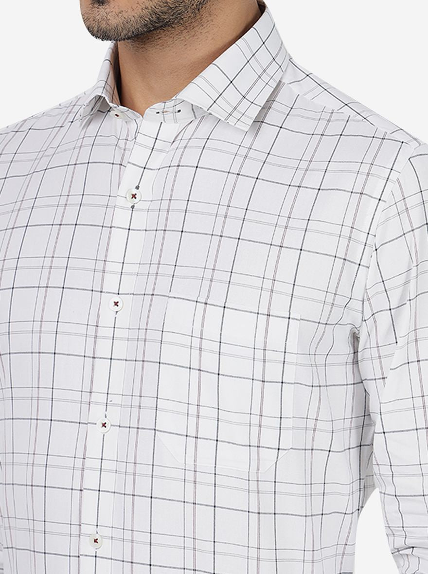 White Checked Slim Fit Formal Shirt | Metal