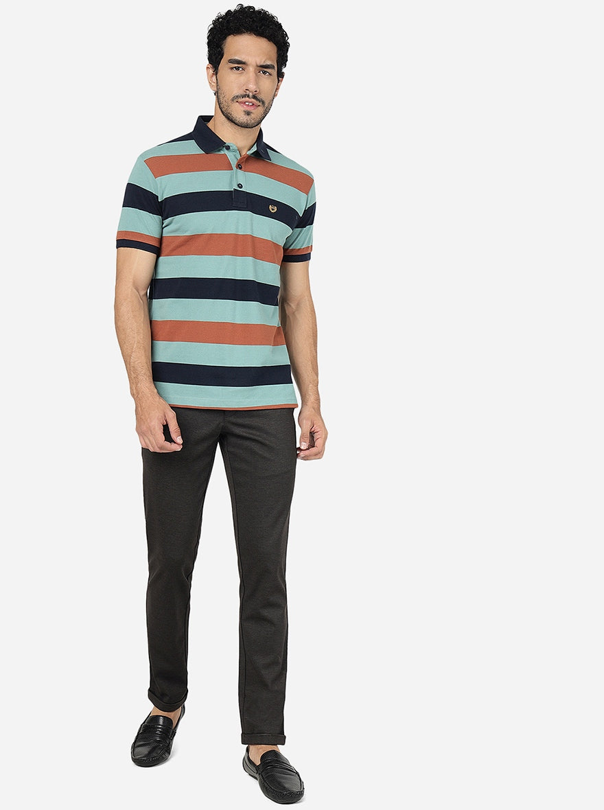Multicolor Striped Slim Fit Polo T-Shirt | JadeBlue