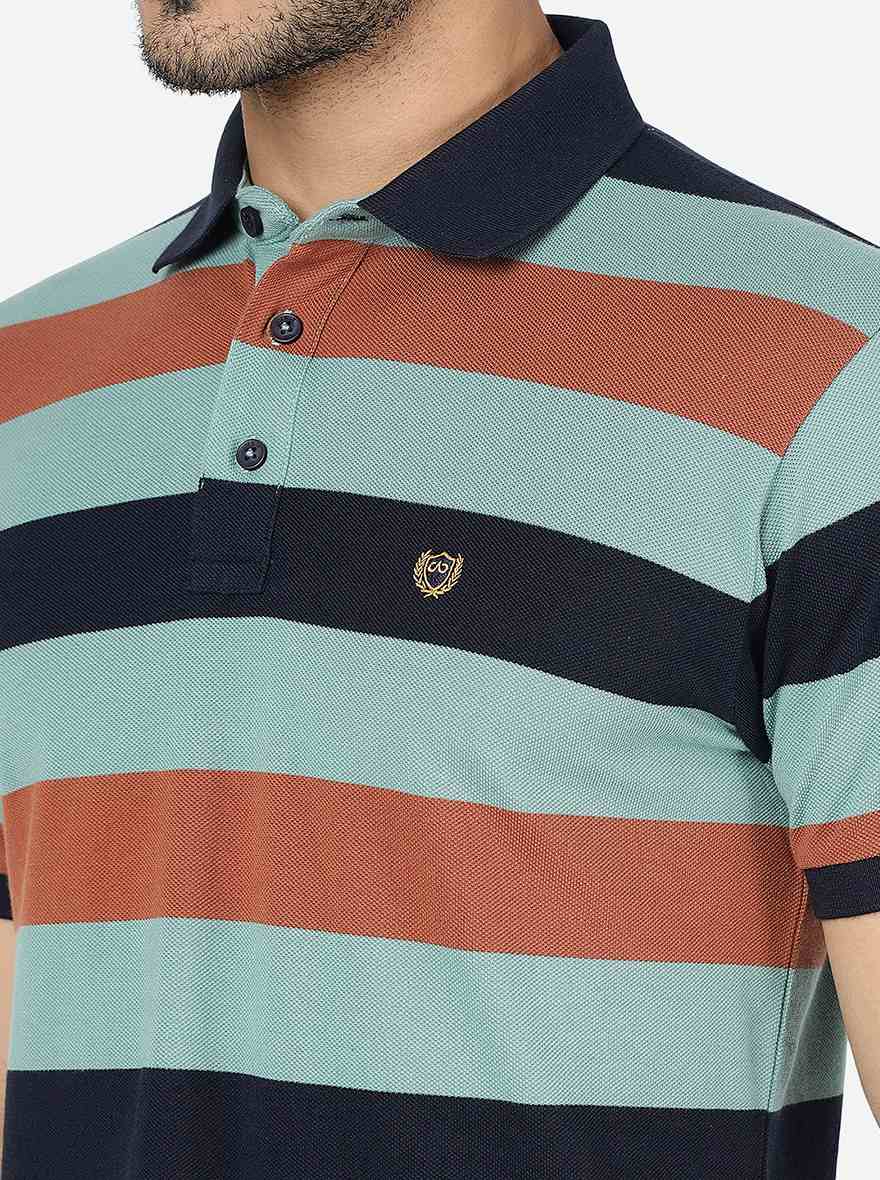 Multicolor Striped Slim Fit Polo T-Shirt | JadeBlue