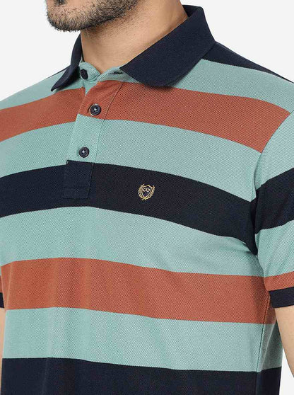 Multicolor Striped Slim Fit Polo T-Shirt | JadeBlue