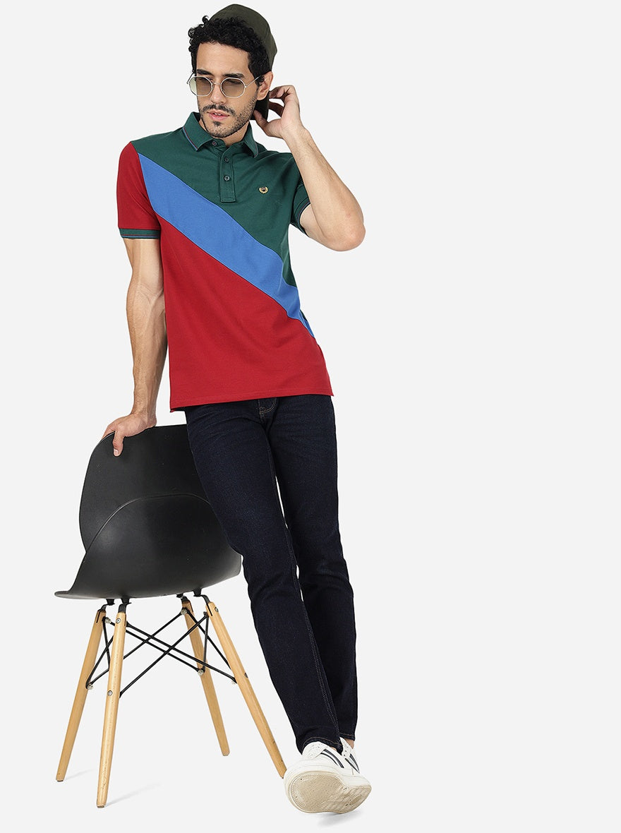 Multicolor Striped Slim Fit Polo T-Shirt | JadeBlue