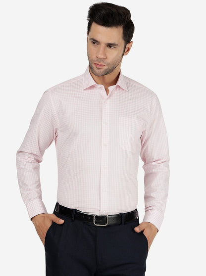 Pink Checked Regular Fit Formal Shirt | JadeBlue